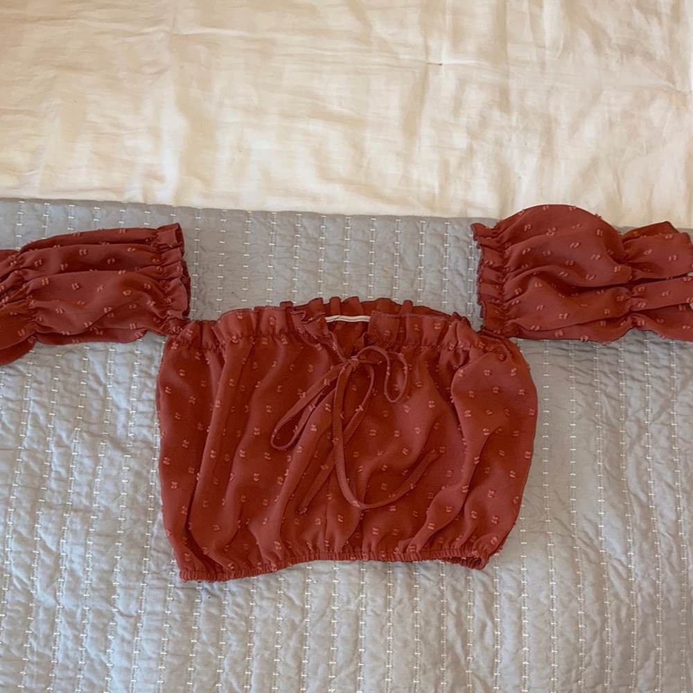 SHEIN Rust Off-Shoulder Short Sleeve Top